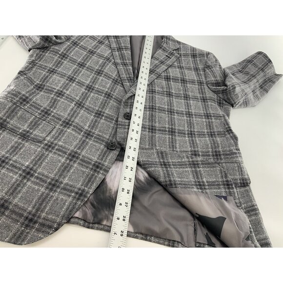 Holland & Sherry Blazer 44S Gray Plaid Wool Cashmere Func Cuffs 2B 2V YGI R4-73 - Picture 14 of 16
